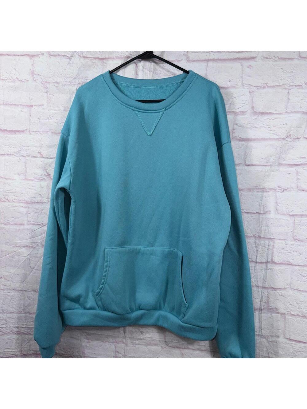 Women’s XL Turquoise Oversized Fleece Sweatshirt Pullover Kangaroo Pocket